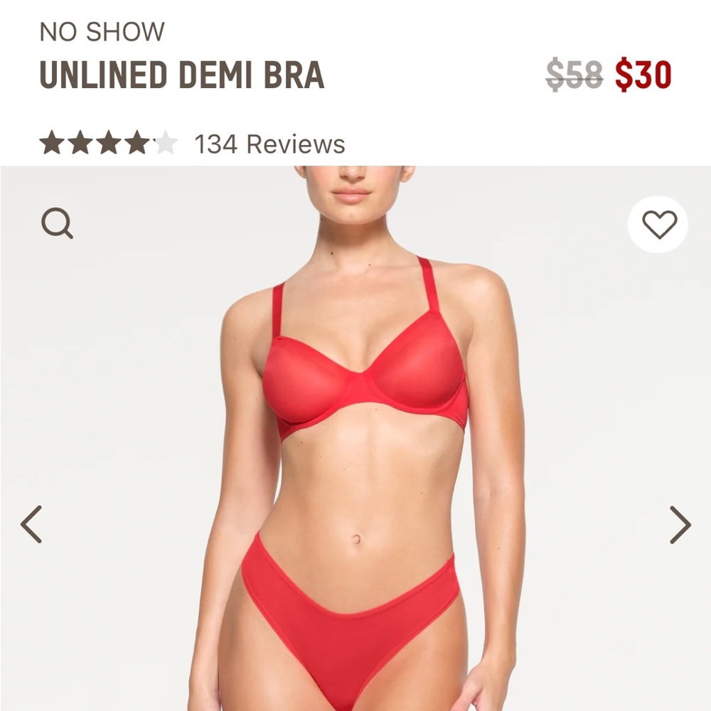 SKIMS no show unlined demi bra in limited edition red